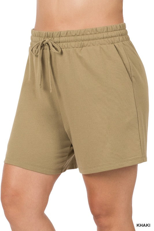 Plus French Terry Drawstring Waist Shorts - TruGlo Fit #