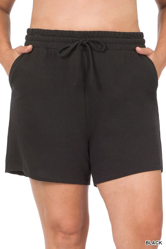 Plus French Terry Drawstring Waist Shorts - TruGlo Fit #