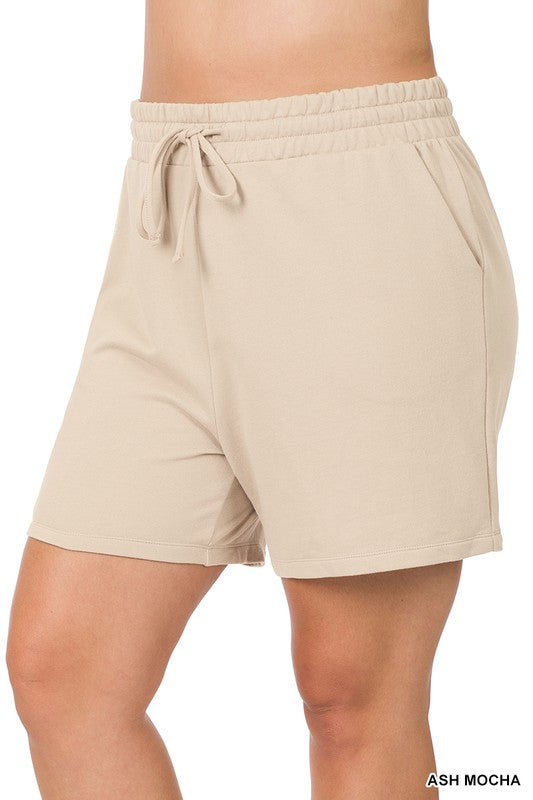 Plus French Terry Drawstring Waist Shorts - TruGlo Fit #