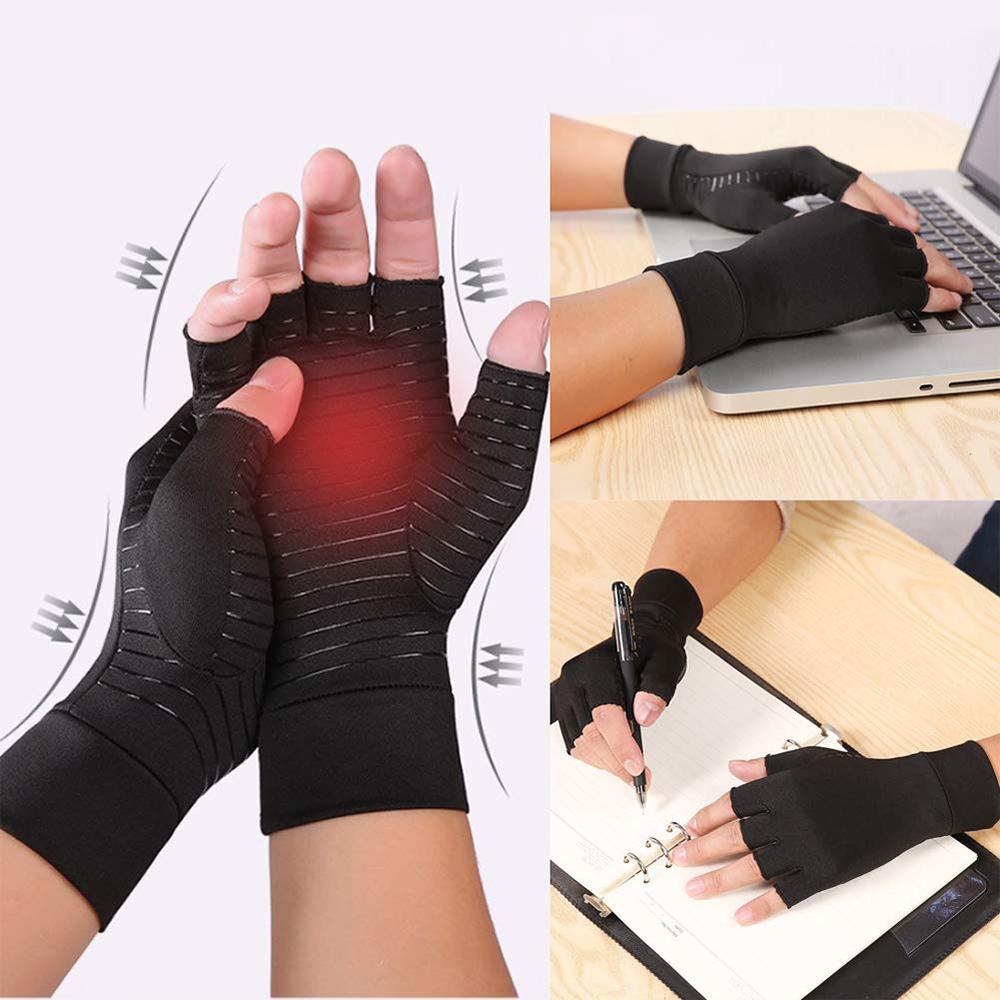 Compression Arthritis Glove Unisex Joint Pain Relief Half Finger Brace - TruGlo Fit #