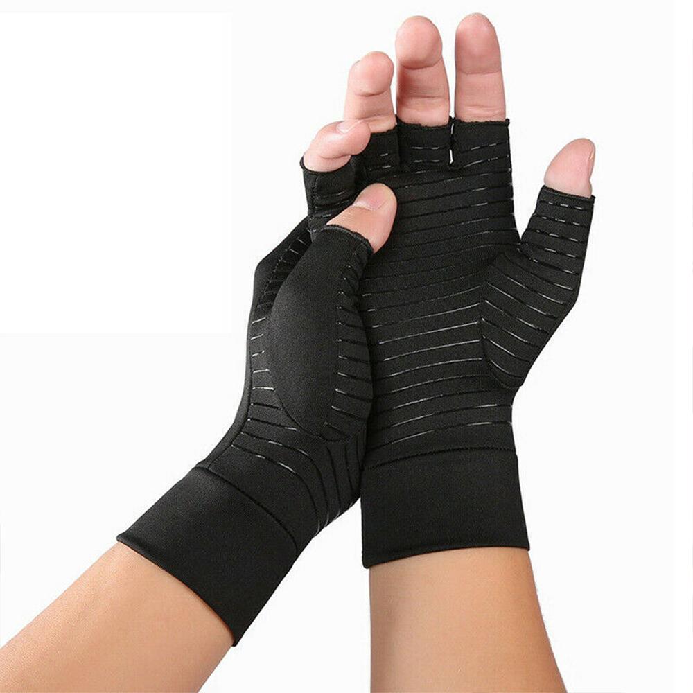 Compression Arthritis Glove Unisex Joint Pain Relief Half Finger Brace - TruGlo Fit #