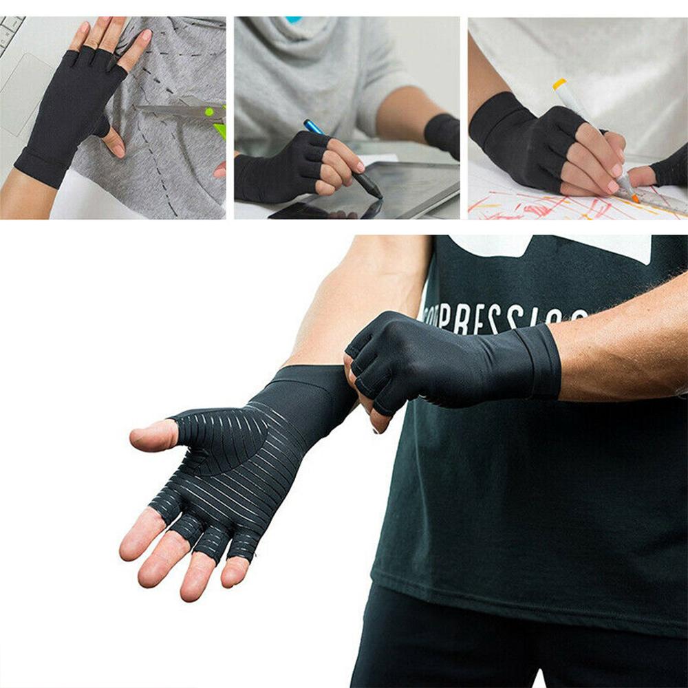 Compression Arthritis Glove Unisex Joint Pain Relief Half Finger Brace - TruGlo Fit #