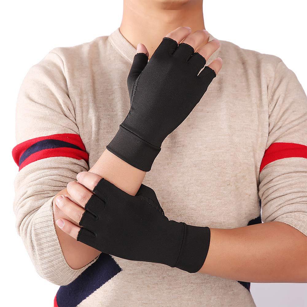 Compression Arthritis Glove Unisex Joint Pain Relief Half Finger Brace - TruGlo Fit #