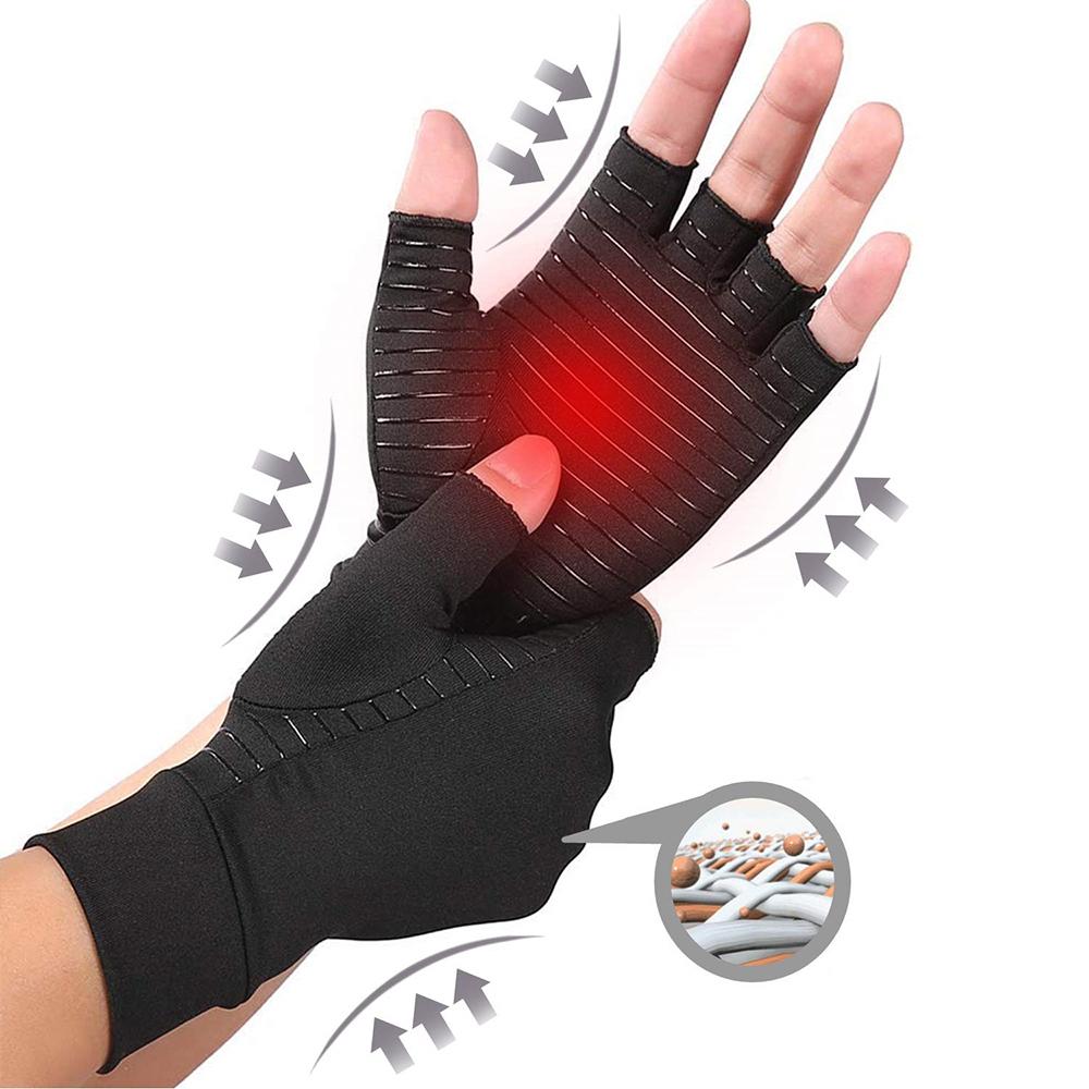 Compression Arthritis Glove Unisex Joint Pain Relief Half Finger Brace - TruGlo Fit #