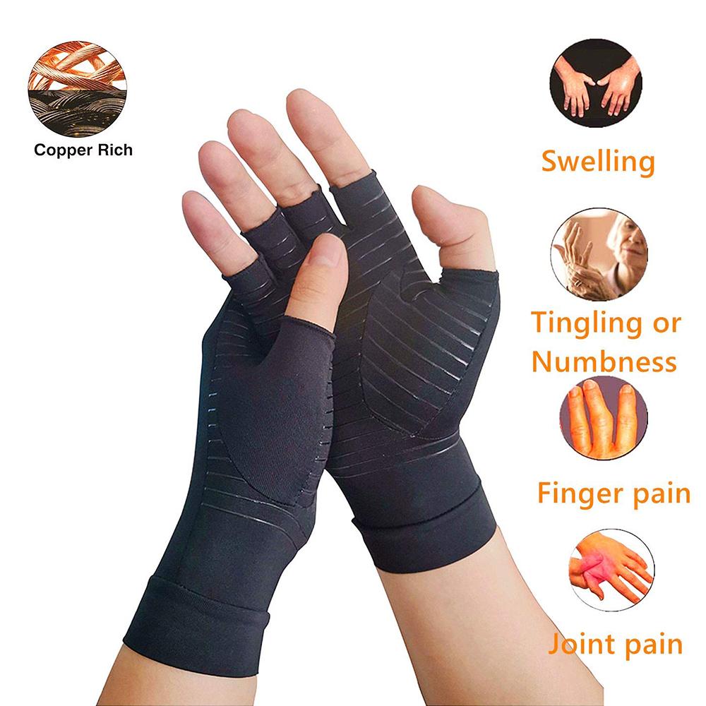 Compression Arthritis Glove Unisex Joint Pain Relief Half Finger Brace - TruGlo Fit #