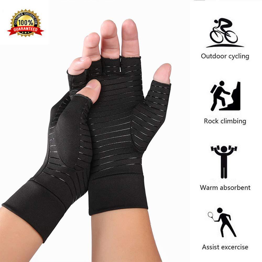 Compression Arthritis Glove Unisex Joint Pain Relief Half Finger Brace - TruGlo Fit #