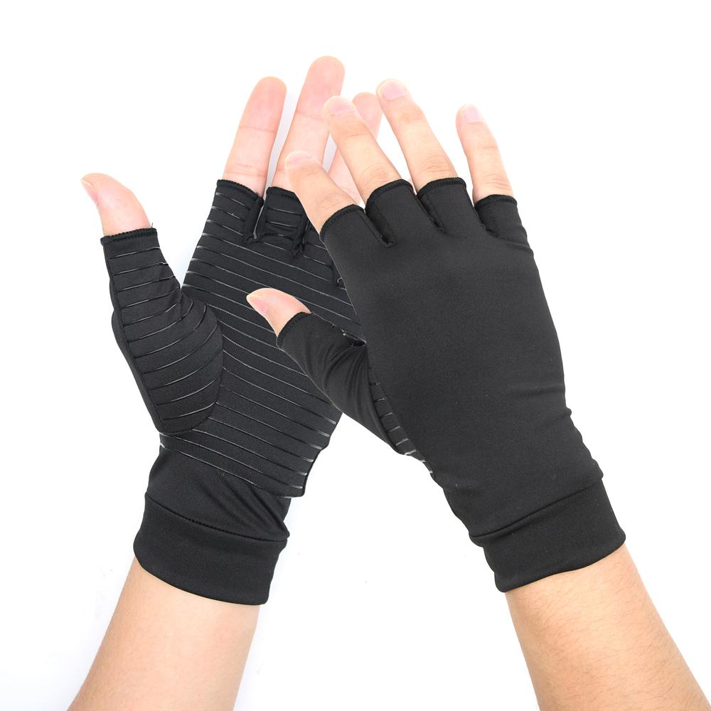 Compression Arthritis Glove Unisex Joint Pain Relief Half Finger Brace - TruGlo Fit #