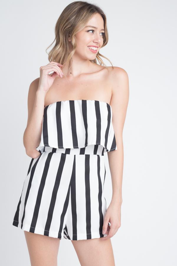 Women's Strapless Stripe Pocket Romper - TruGlo Fit #