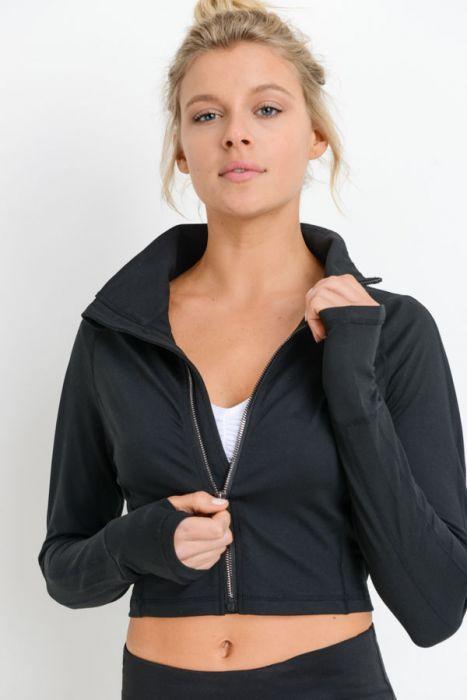 Zip-Up Crop Active Jacket with Thumbholes - TruGlo Fit #