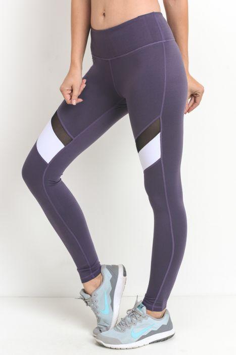 Colorblock Mesh Full Leggings - Dark Violet - TruGlo Fit #