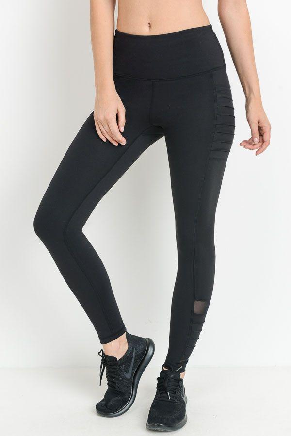 Highwaist Moto Ribbed Full Leggings with Mesh Leggings and Pockets - TruGlo Fit #