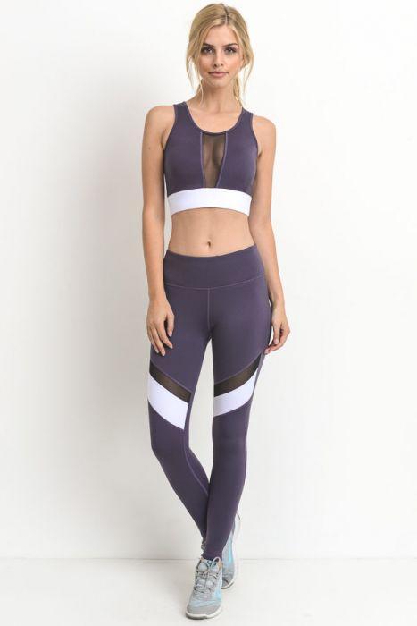 Colorblock Mesh Full Leggings - Dark Violet - TruGlo Fit #