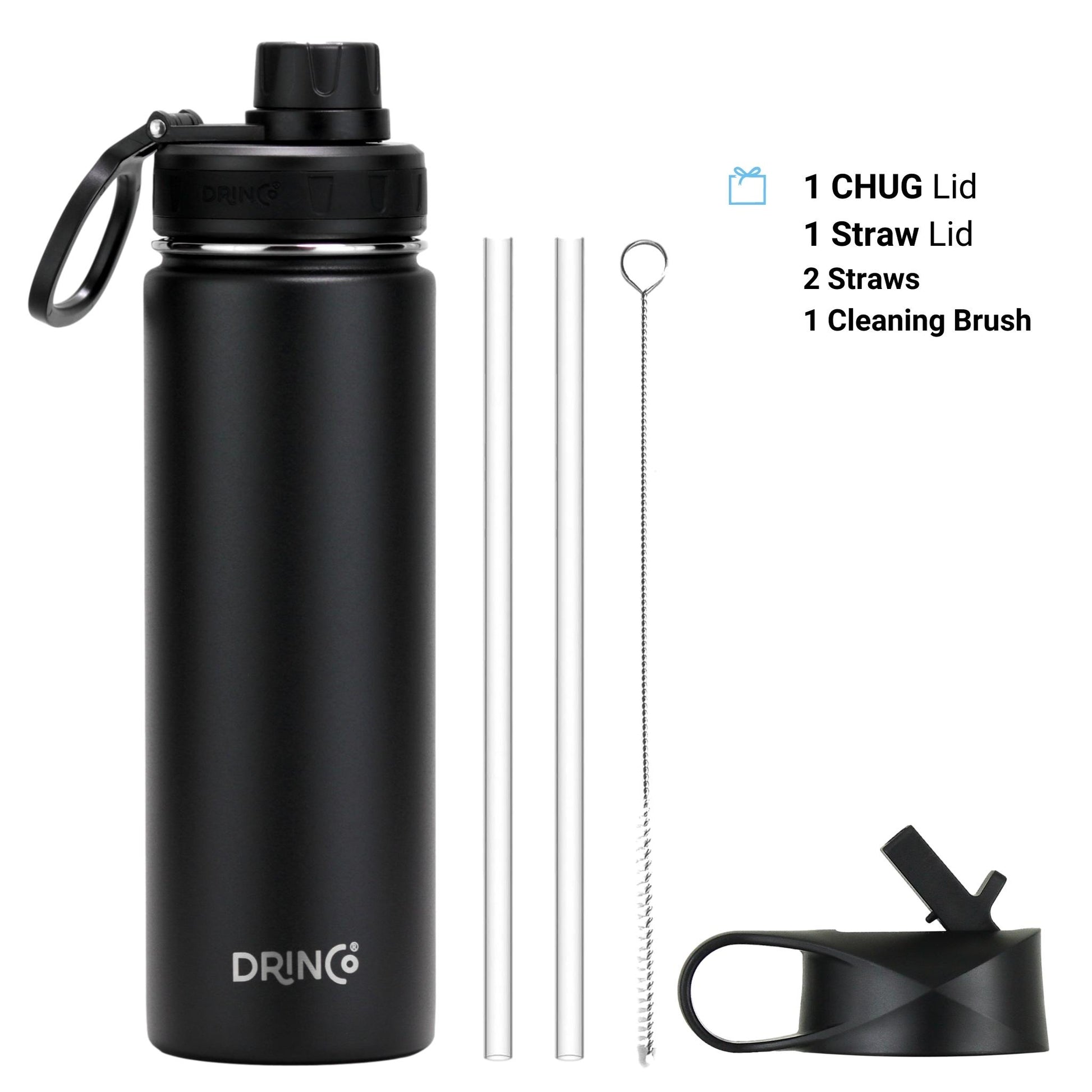 DRINCO® 22oz Stainless Steel Sport Water Bottle - Black - TruGlo Fit #