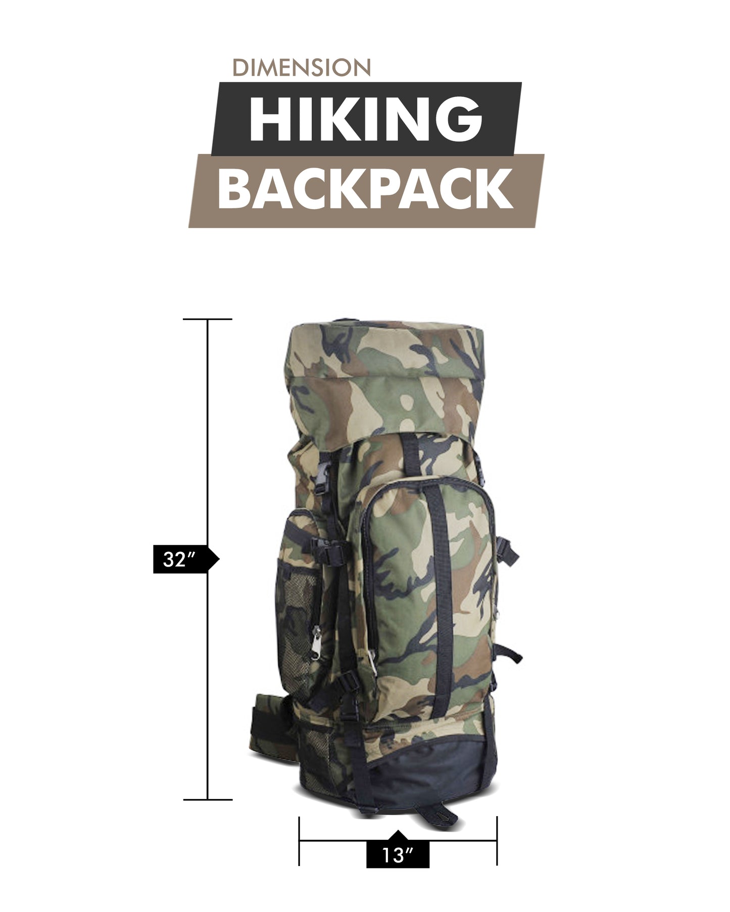 Camouflage 30" Hiking/Camping Water-Resistant Mountaineer's Backpack - TruGlo Fit #