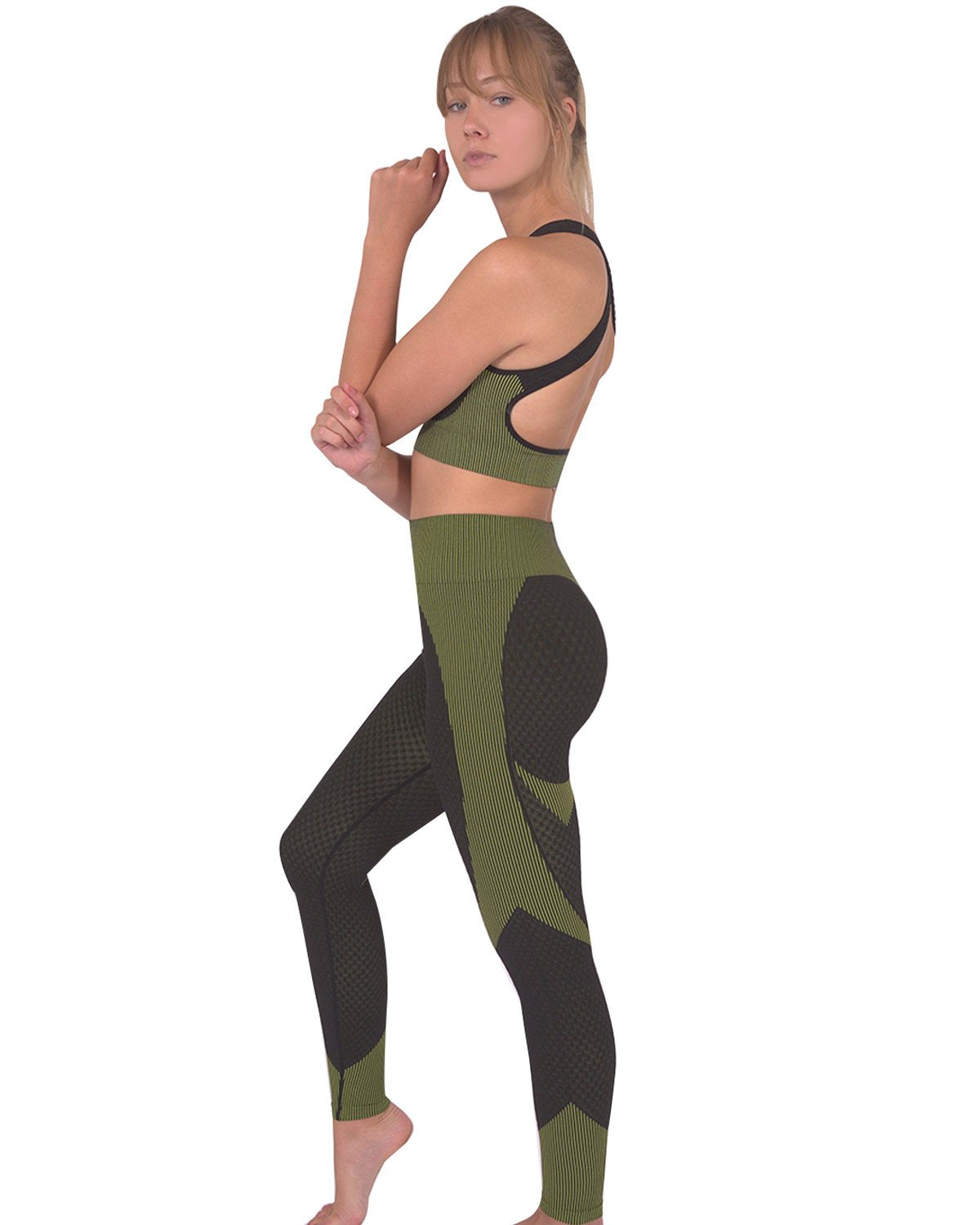 Trois Seamless Sports Bra - Black with Green - TruGlo Fit #