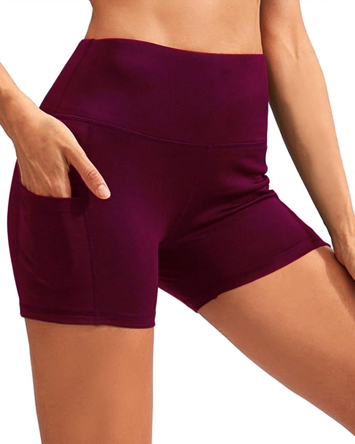 CALCAO HIGH WAIST YOGA SHORTS WITH POCKET - RED - TruGlo Fit #