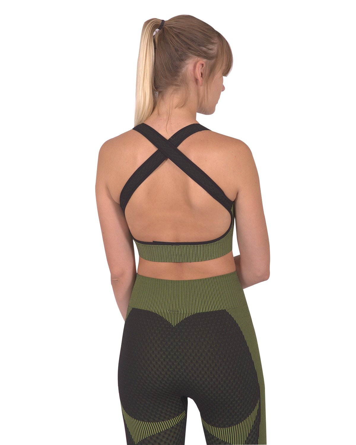 Trois Seamless Sports Bra - Black with Green - TruGlo Fit #