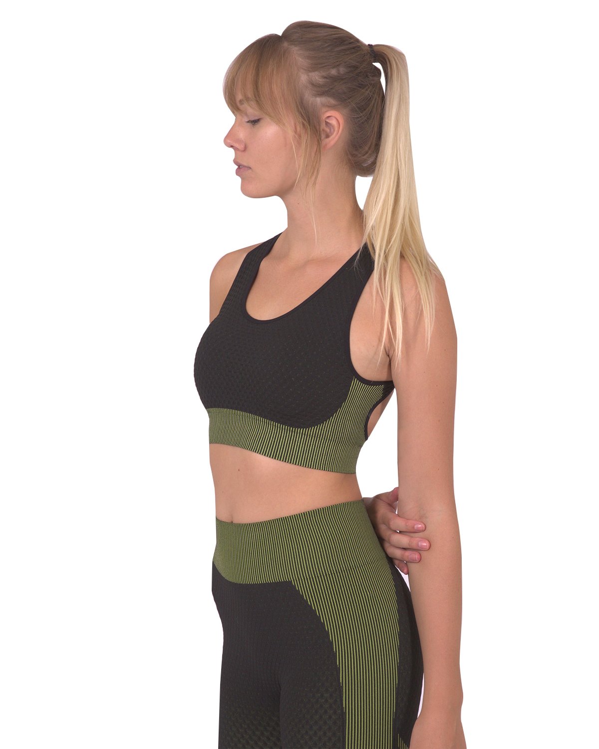 Trois Seamless Sports Bra - Black with Green - TruGlo Fit #