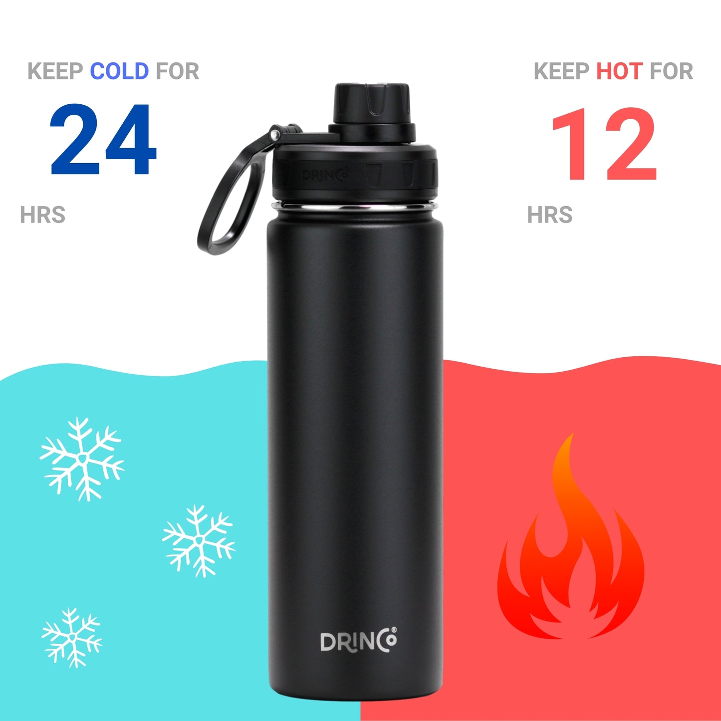 DRINCO® 22oz Stainless Steel Sport Water Bottle - Black - TruGlo Fit #