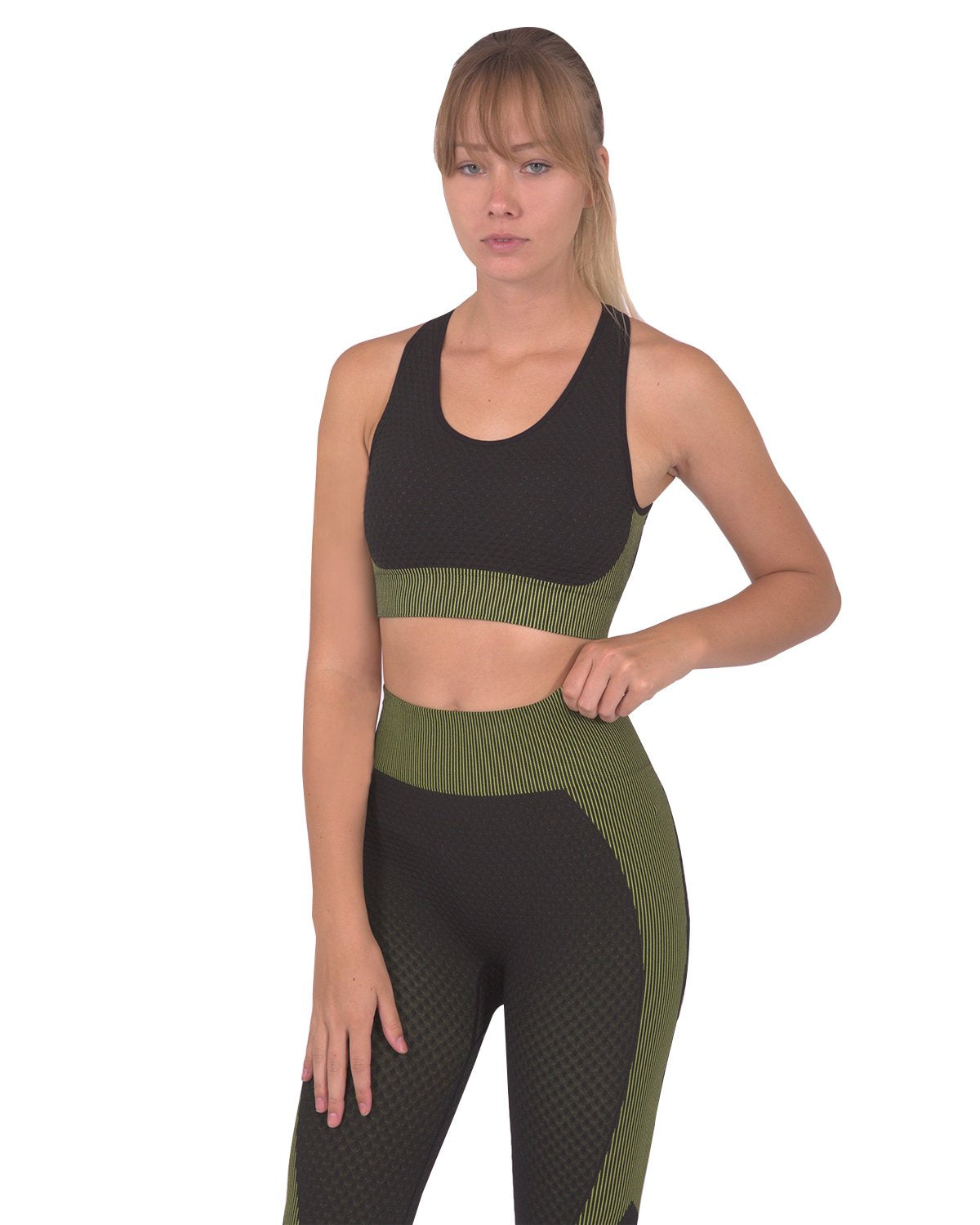 Trois Seamless Sports Bra - Black with Green - TruGlo Fit #