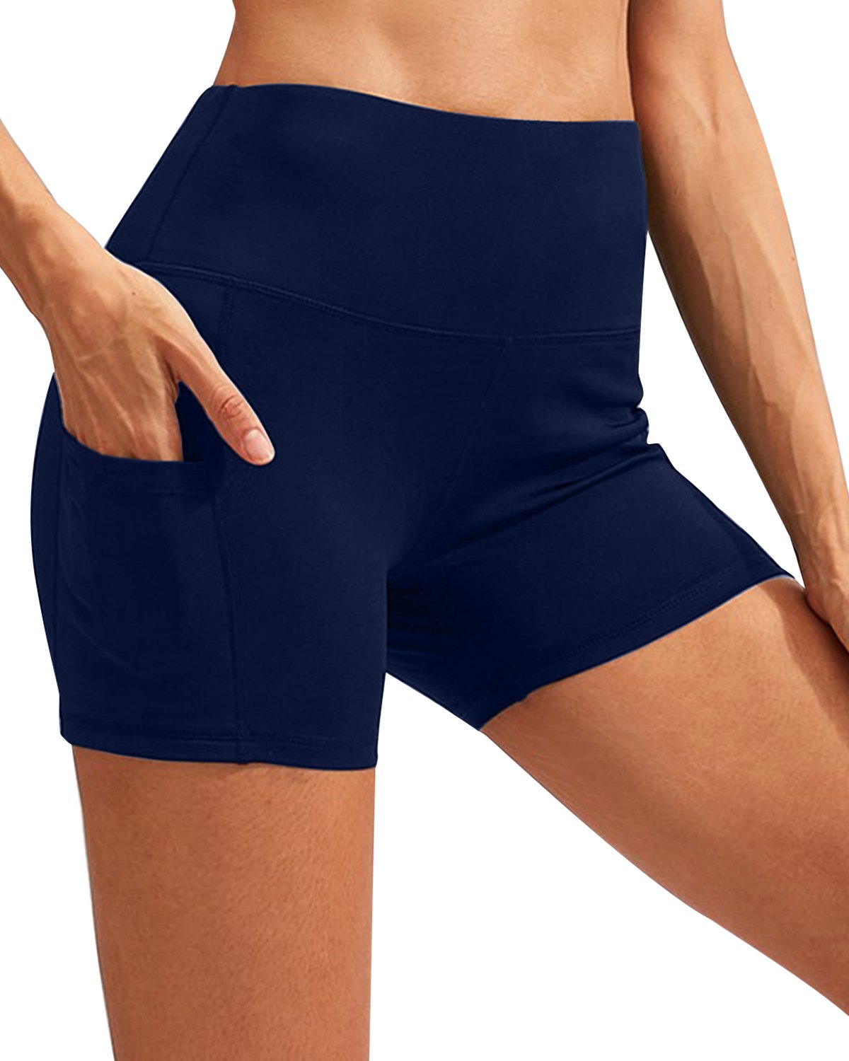 Calcao High Waist Yoga Shorts With Pocket - Navy - TruGlo Fit #