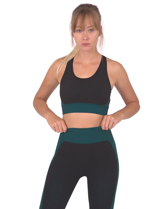 Trois Seamless Sports Bra - Black with Blue - TruGlo Fit #