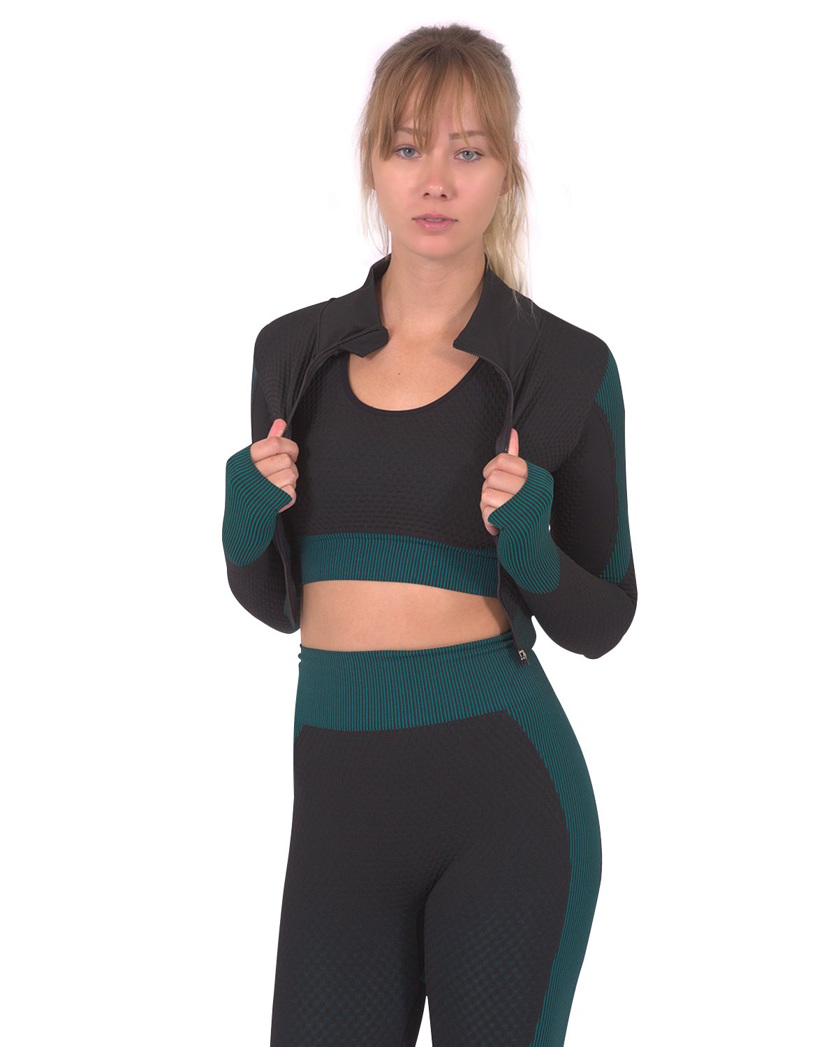 Trois Seamless Sports Jacket - Black with Blue - TruGlo Fit #