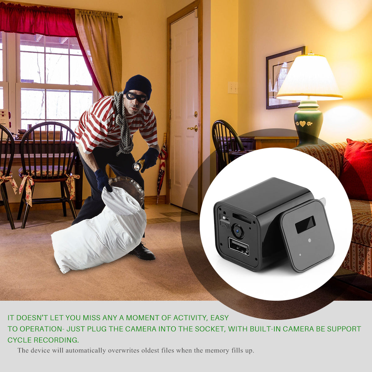 HD 1080P Hidden Camera USB Charger Home Security - TruGlo Fit #