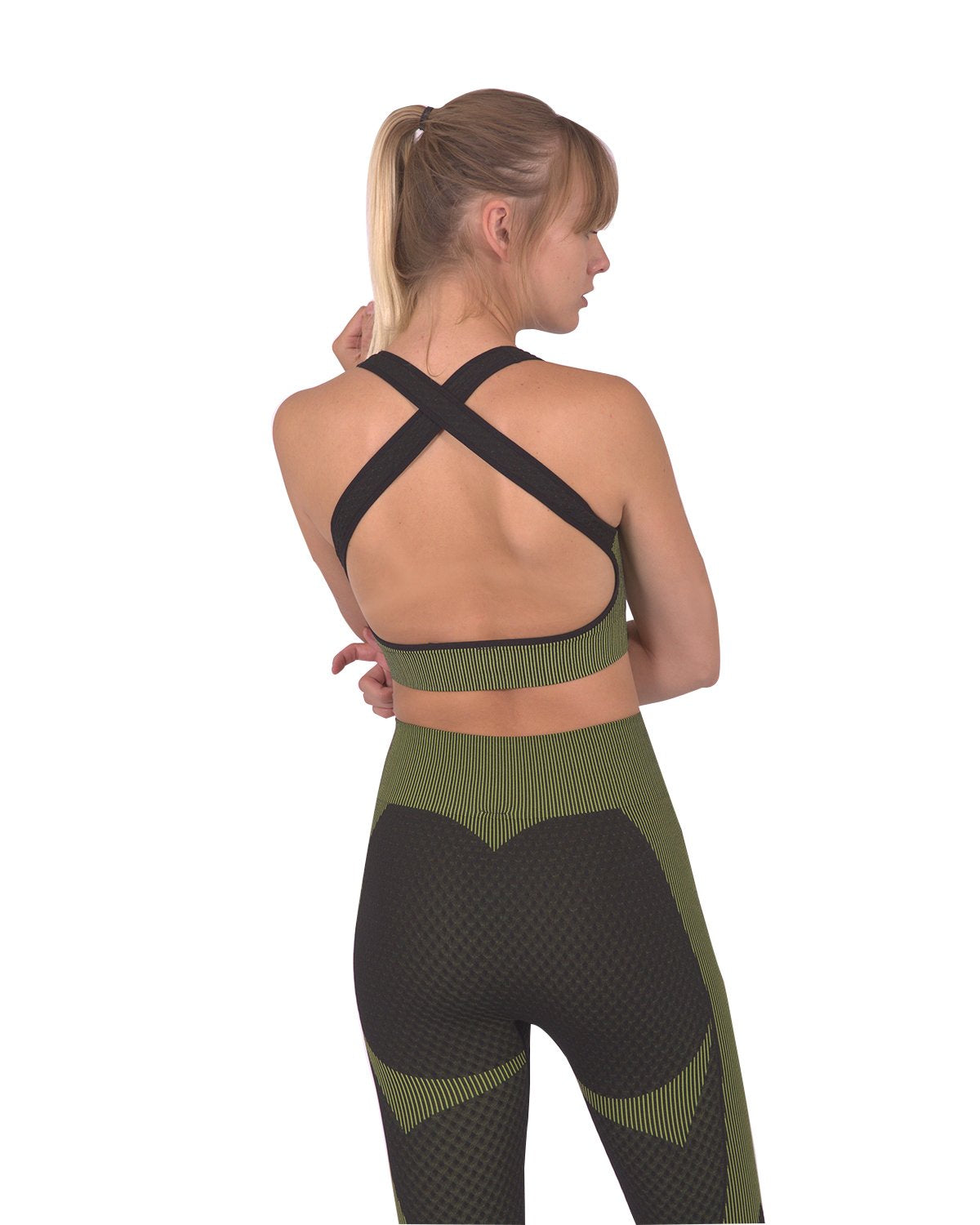 Trois Seamless Sports Bra - Black with Green - TruGlo Fit #