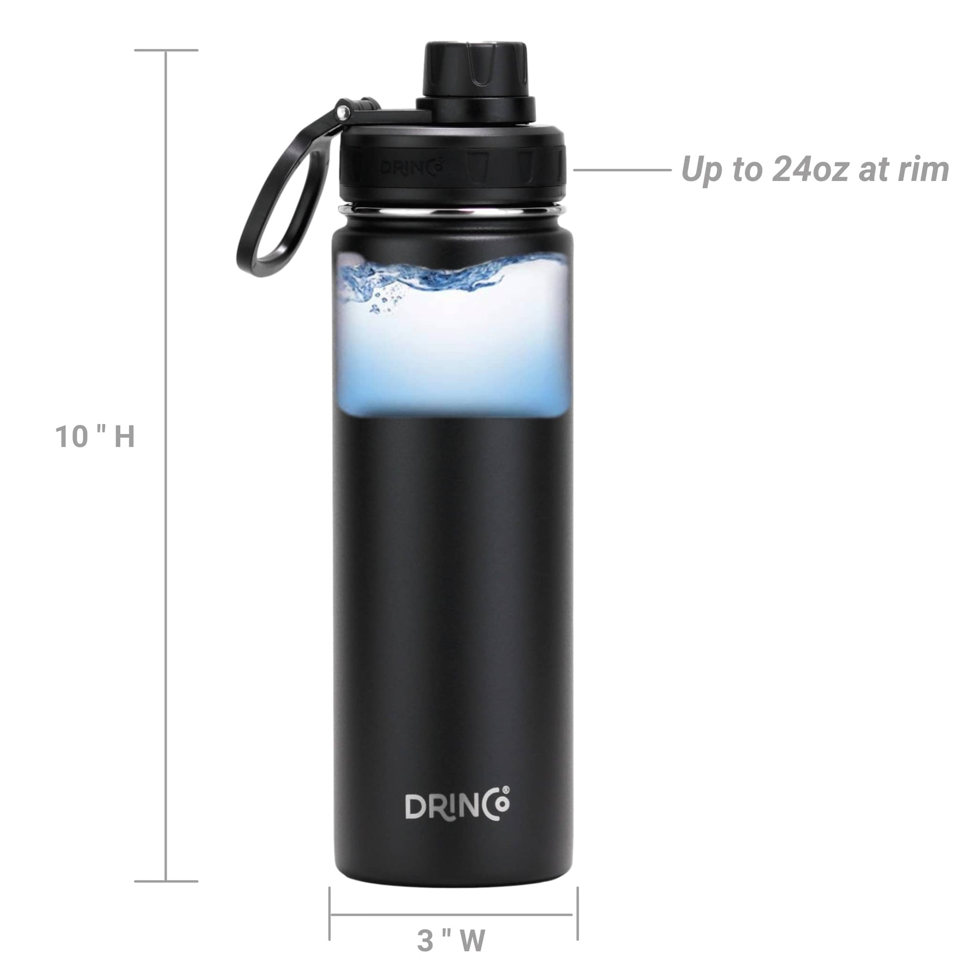 DRINCO® 22oz Stainless Steel Sport Water Bottle - Black - TruGlo Fit #